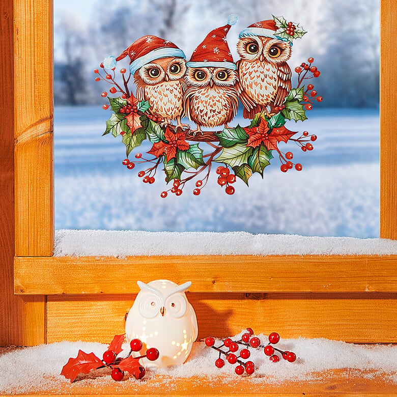 Pack of 2 Christmas Owl Window Stickers