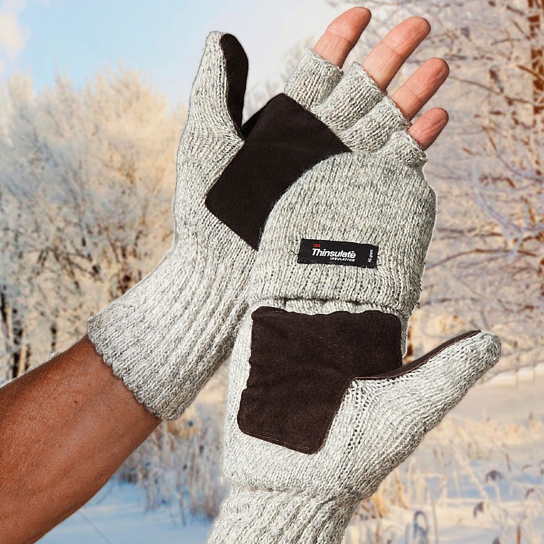 Mens Thinsulate Mitten-Gloves Grey/Black Medium - COOPERS of Stortford