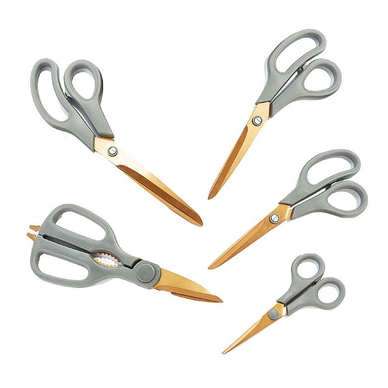5piece Scissor Set titaniumcoated with ergonomic grip.