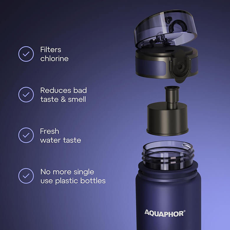 AQUAPHOR City Cool Bouteille D'Eau Filtrante 500ml Rouge - Double Paroi Isotherme Acier Inoxydable