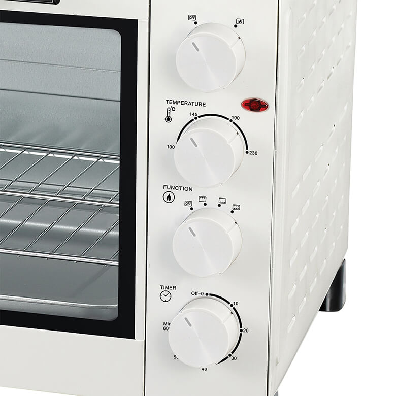 22L Mini Oven Four-Layer Baking Position Adjustable Temperature 0-230 ℃ and  60 Minute Timing Independent Temperature Control Home Baking Cake Bread