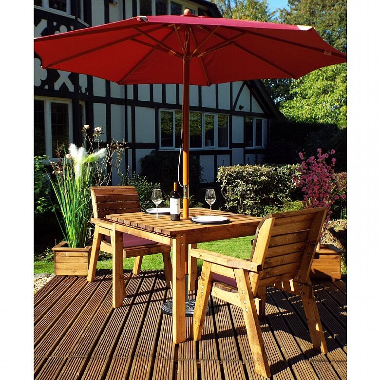 Two Seater Garden Table Chair Set With Red Parasol Outdoors Coopers Of Stortford Two Seater Garden Table Chair Set, Two Seater Table And Chairs Garden
