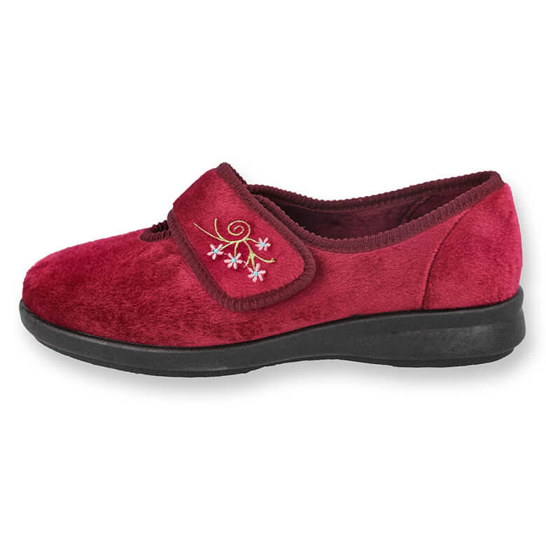 Caroline Women s Wide Fit House Shoes Burgundy Coopers Of Stortford