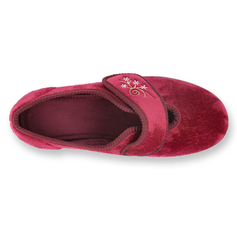 Caroline Women s Wide Fit House Shoes Burgundy Coopers Of Stortford