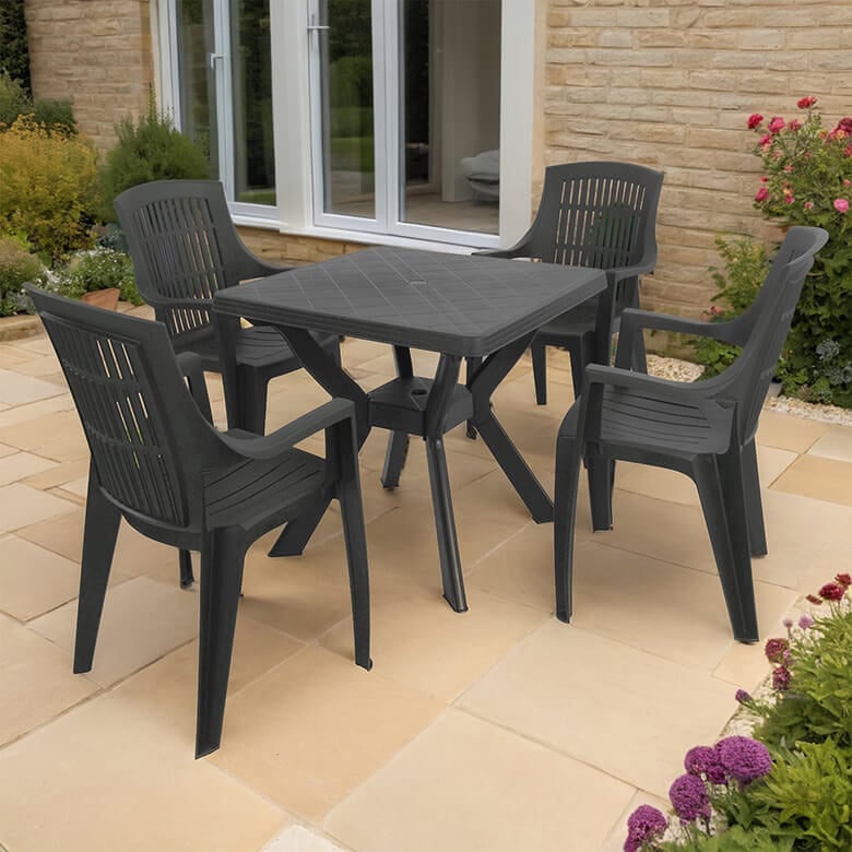 Turin Square Table with Parma Chairs Set Anthracite Coopers