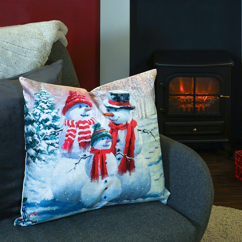 Snowman Family Design Christmas Themed Cushion 45 x 45cm Coopers Of Stortford
