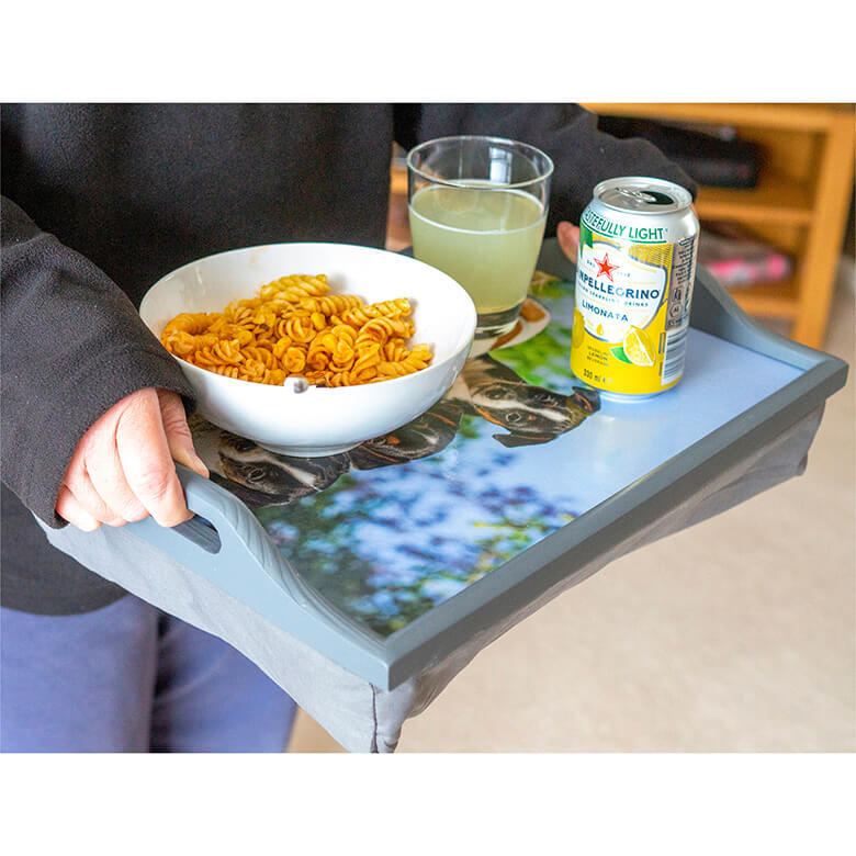 Wooden Lap Tray with Puppy Design and Cushion