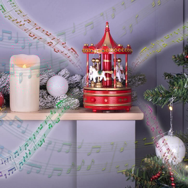 Wooden Christmas Carousel Music Box Red Gold Coopers Of Stortford