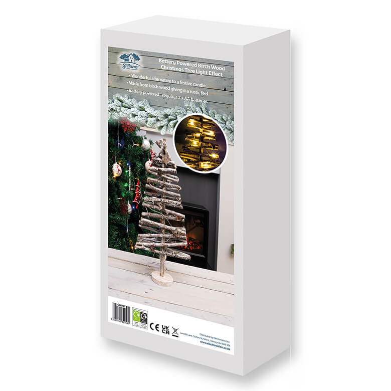 Battery Powered Birch Wood Christmas Tree With LED String Light