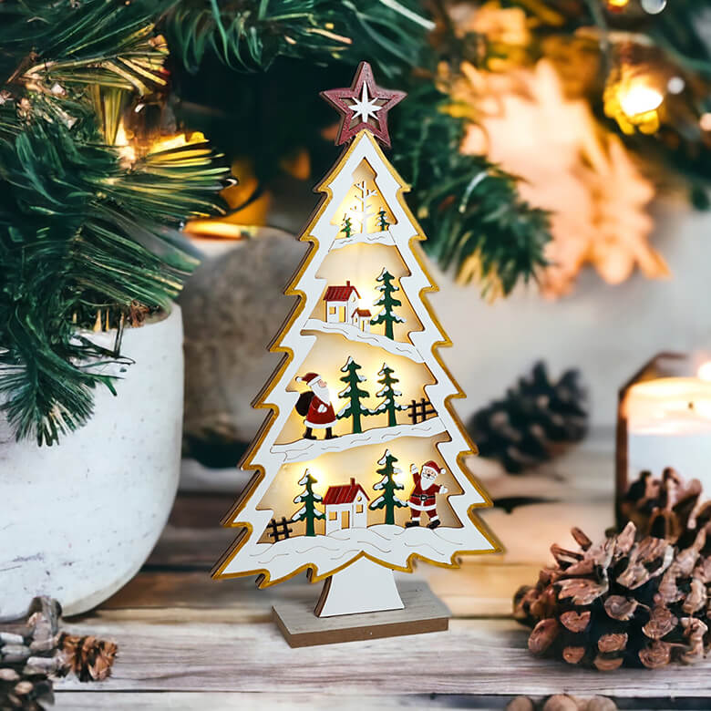 Festive Wood LED Light Up Christmas Village In A Tree