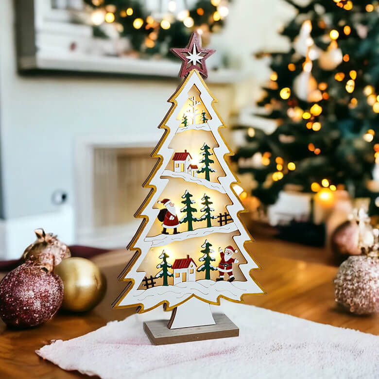 Festive Wood LED Light Up Christmas Village In A Tree