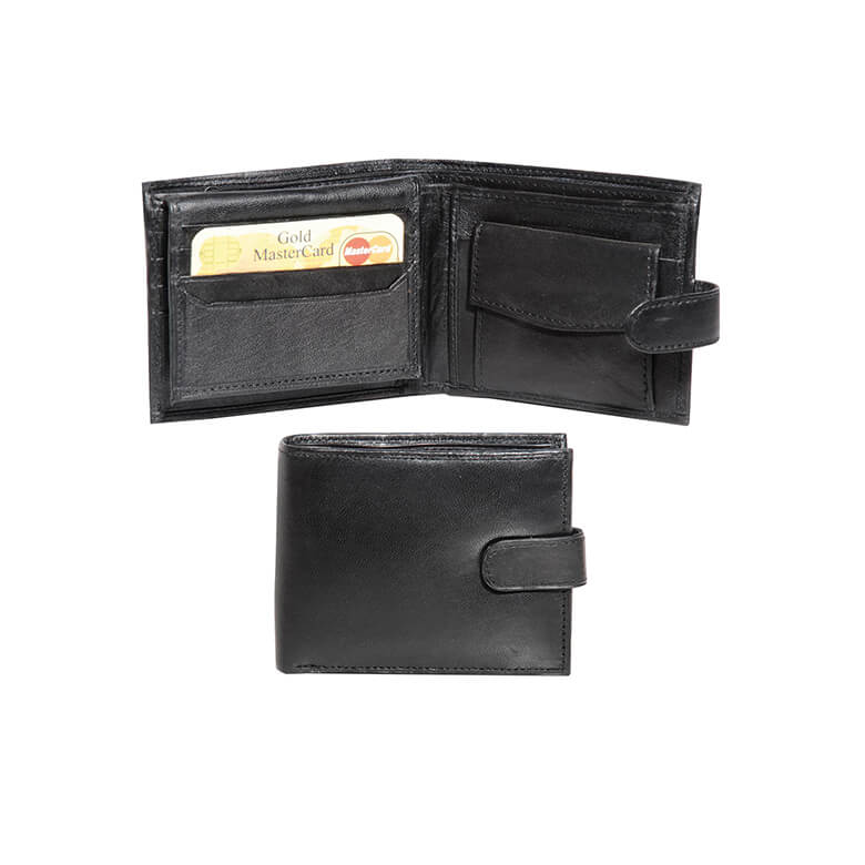 Leather Trifold 8 Card RFID Wallet - Black