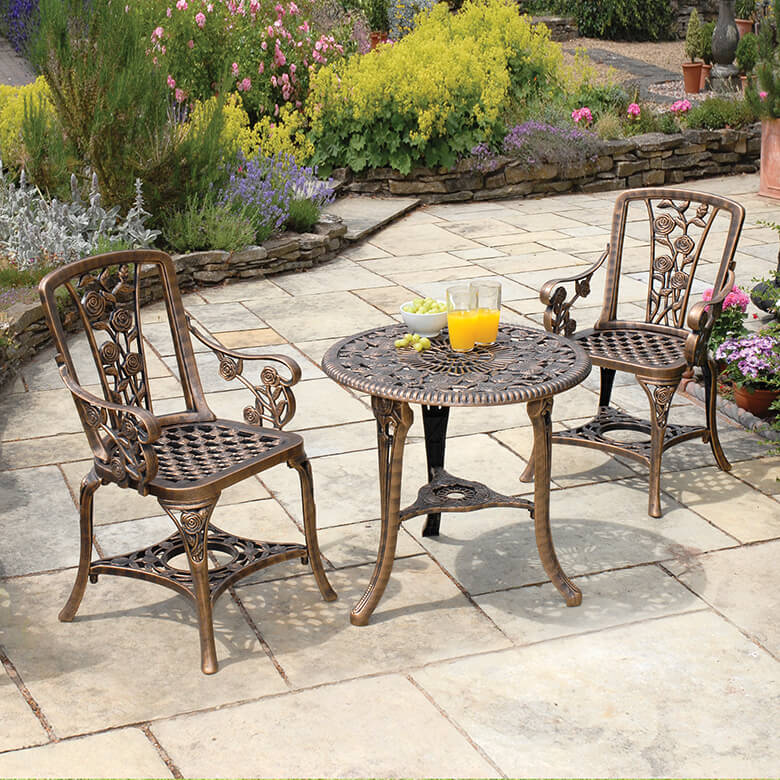 Three Piece Rose Bistro Set Antique Bronze
