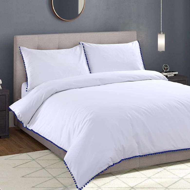Navy Pom Pom Trim Duvet Set 