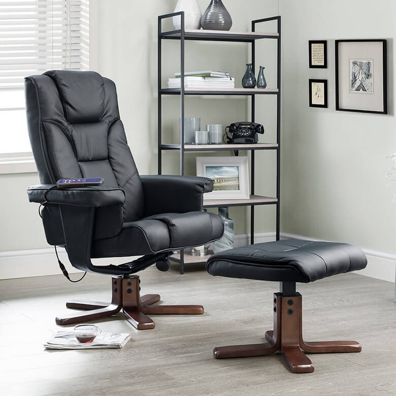 Oslo Massage Swivel Recliner Chair Stool Black