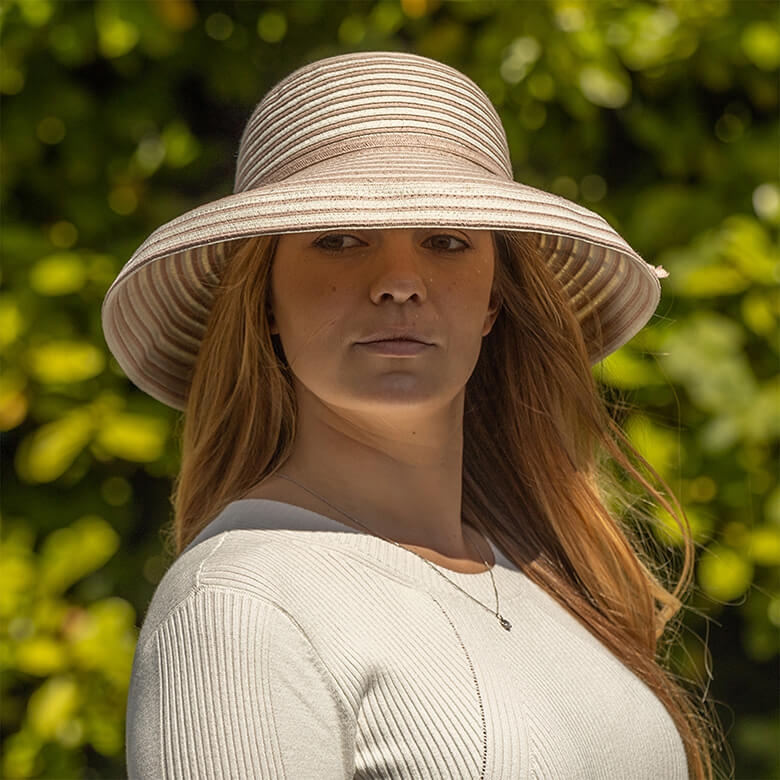Evie Ladies Summer Hat Pink Stripe