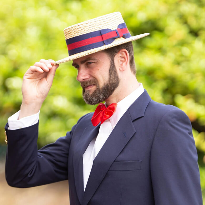 Boater Hat Red Navy Band