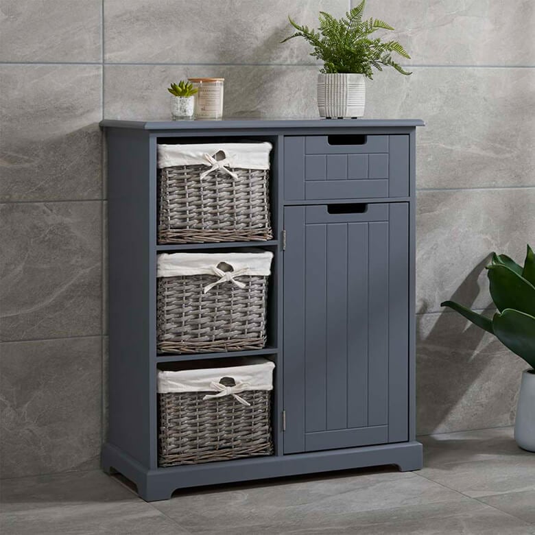 Malvern Style Console Unit With Natural Wicker Baskets White Living