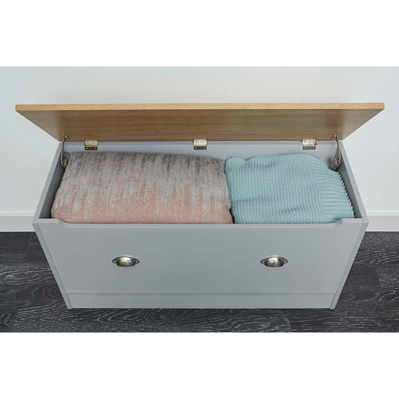 Grey wooden shop storage chest