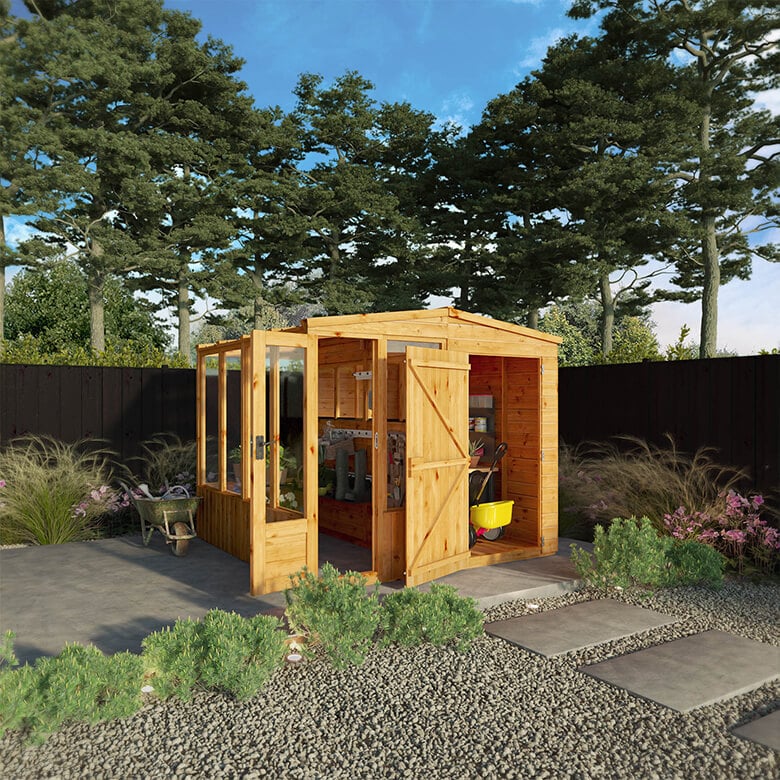 Mercia 8 X 8 Woodsman Styrene Greenhouse/Shed Combi | Coopers Of