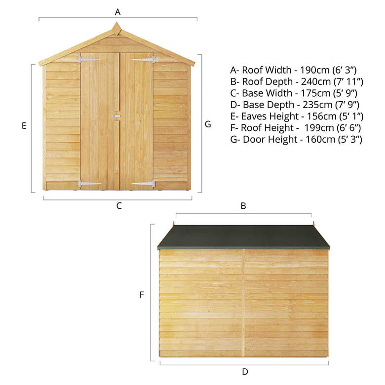 Mercia 8 x 6ft Overlap Apex Windowless Shed - Double Door