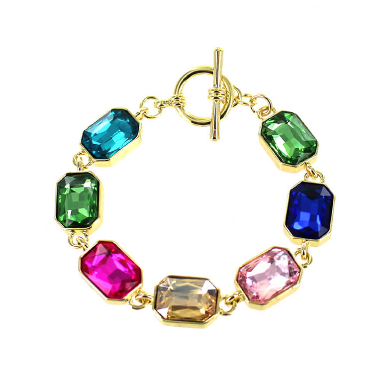 Bulgari Multi-Color Stone 18k Gold Curb Link Chain Bracelet - Eleuteri