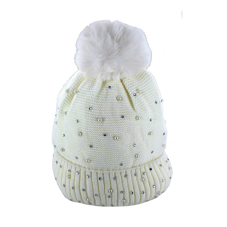 Cream pom pom hat online