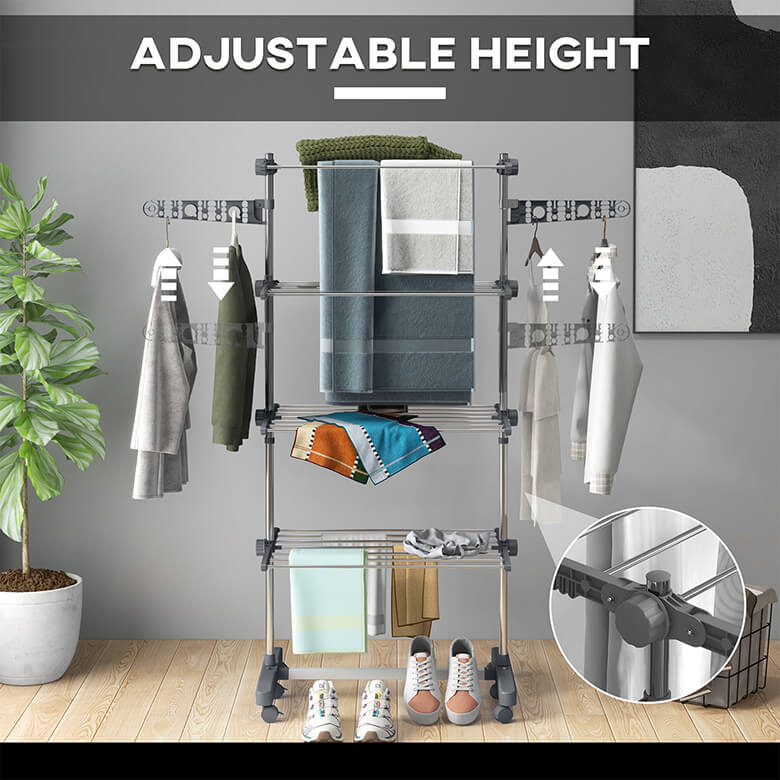 4-Tier Clothes Drying Rack with Arms Grey Coopers Of Stortford