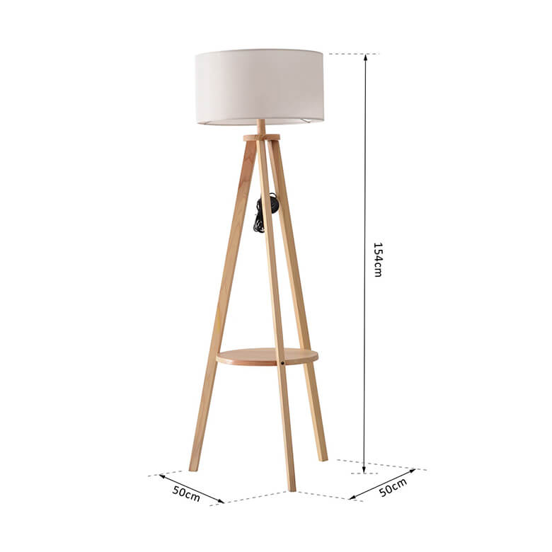 Tripod Floor Lamp With Linen Shade & 2 Shelves - Modern Standing Lamp With Foot Switch, For Living Room, Bedroom