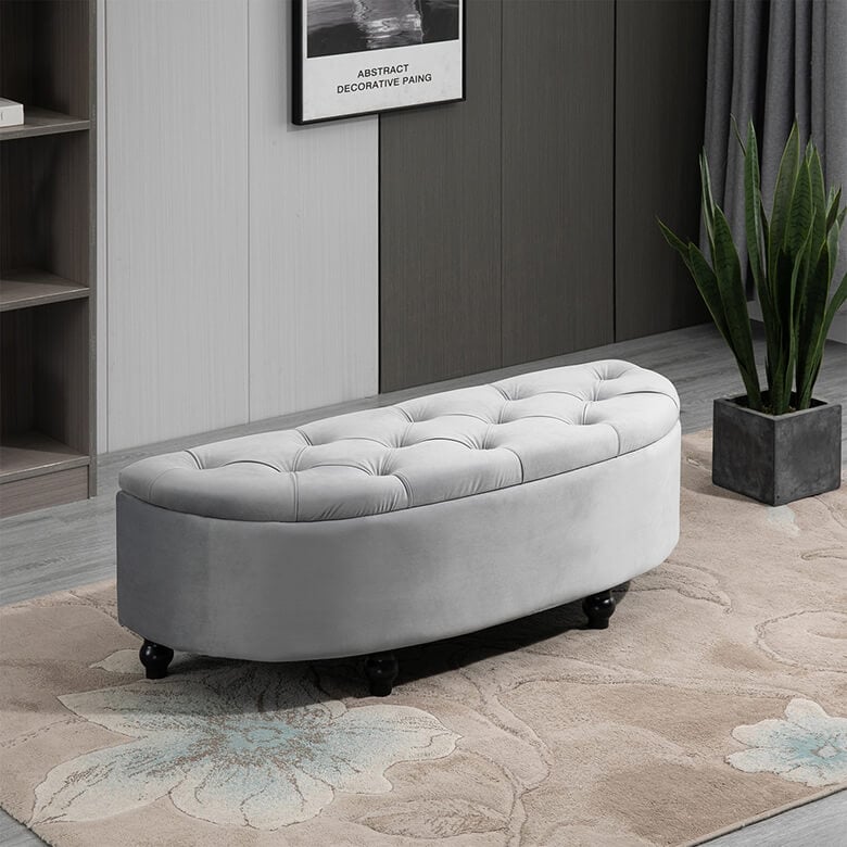 Semi Circle Storage Ottoman Bench Grey