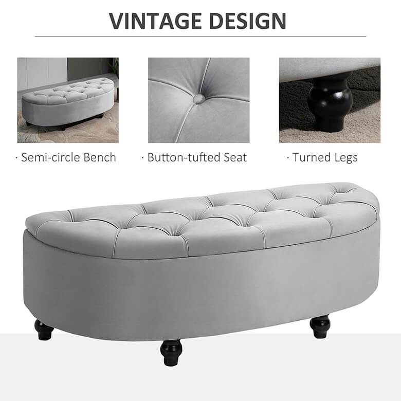 Semi Circle Storage Ottoman Bench Grey Coopers Of Stortford
