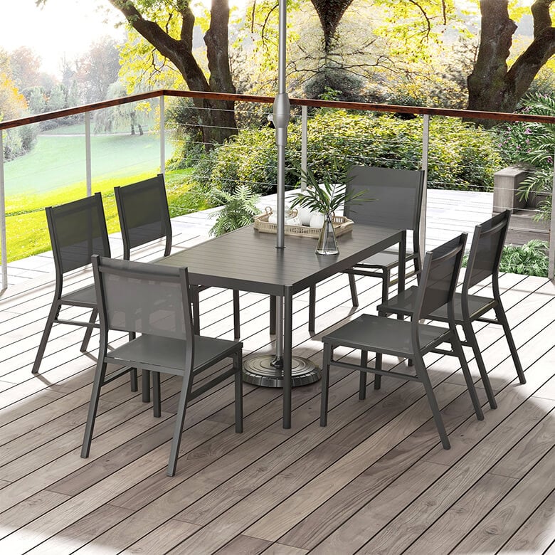 Seater Garden Dining Set With Breathable Mesh Seats Grey