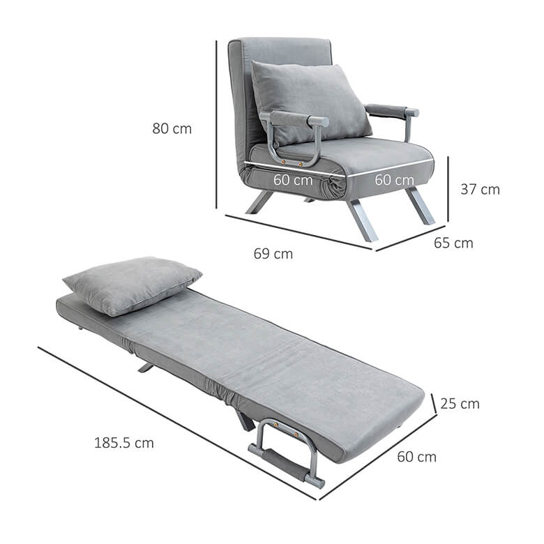 Foldable Sofa Bed Armchair Light Grey