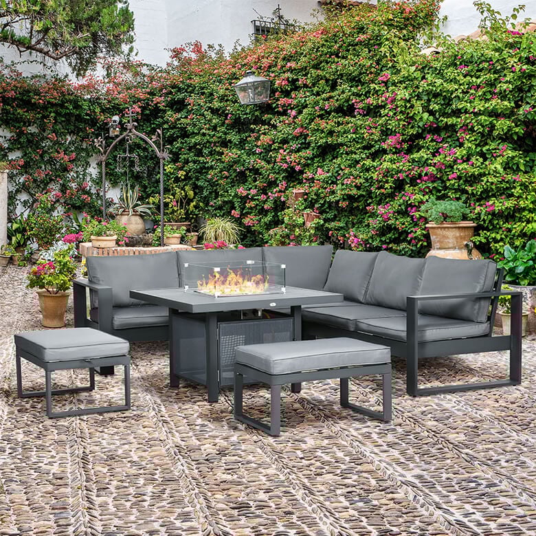 Aluminium Garden Fire Pit Table Garden Furniture 6-Piece Garden