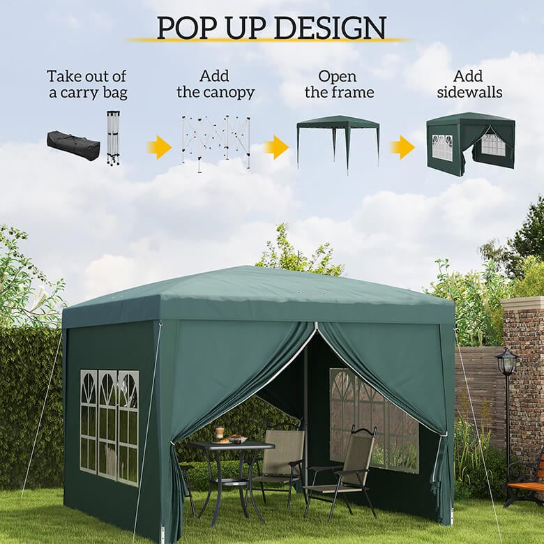 3x3m Pop Up Gazebo Party Tent Marquee with Storage Bag Green