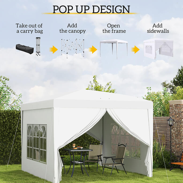 3x3m Pop Up Gazebo Party Tent Marquee with Storage Bag White