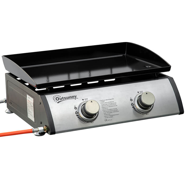 Portable Tabletop Gas Plancha Grill with 2 Stainless Steel