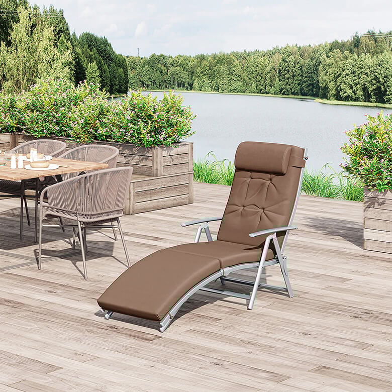 Outdoor Reclining Padded Sun Lounger with Pillow Brown Coopers