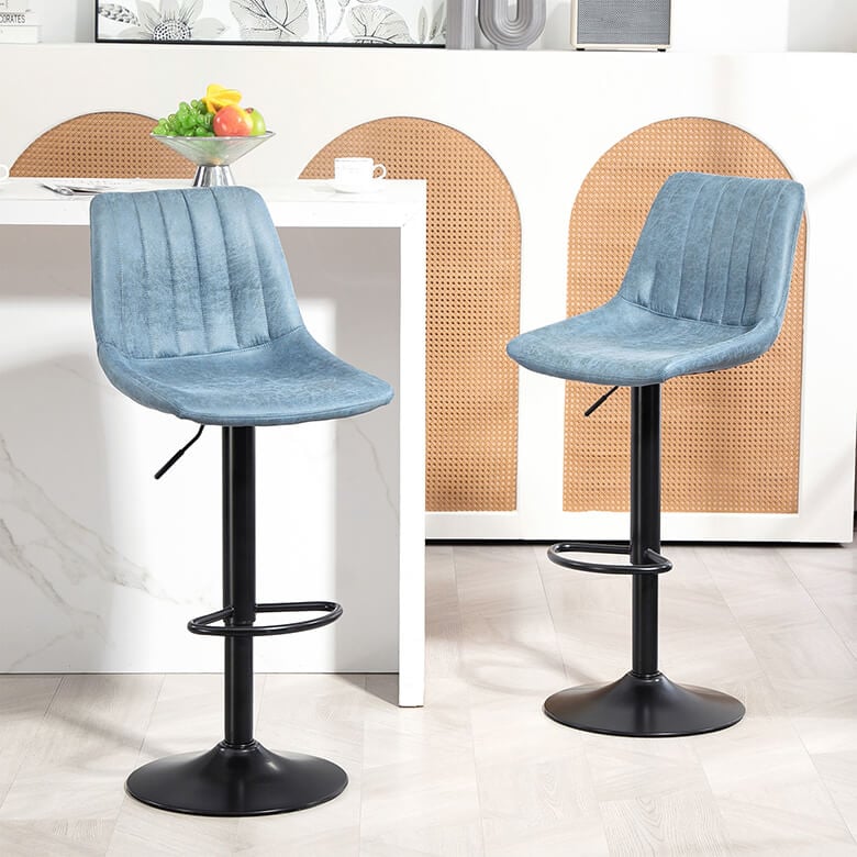 Set of Swivel Bar Stools with Back Adjustable Height Blue