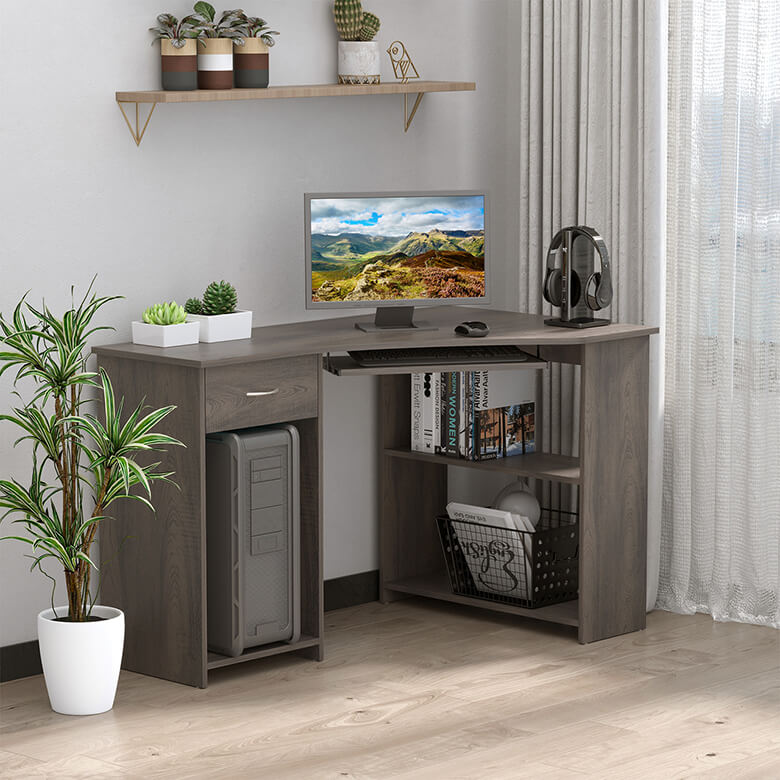 L Shaped Corner Computer Desk Grey