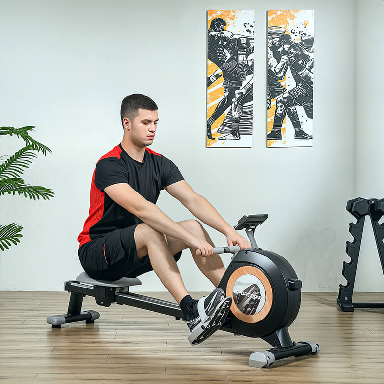 16-Level Magnetic Rowing Machine with LCD Monitor Phone Holder