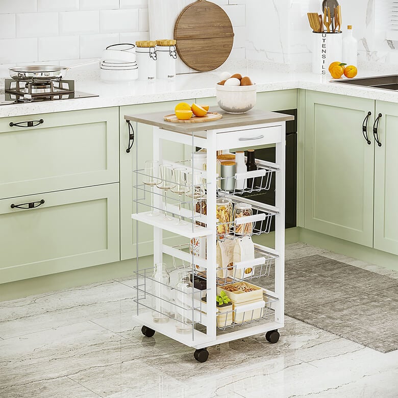 Rolling Kitchen Cart with Baskets Natural Coopers Of Stortford