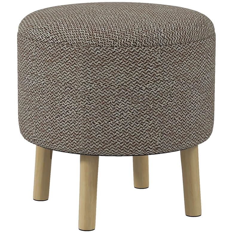Round Linen Look Storage Ottoman Light Grey
