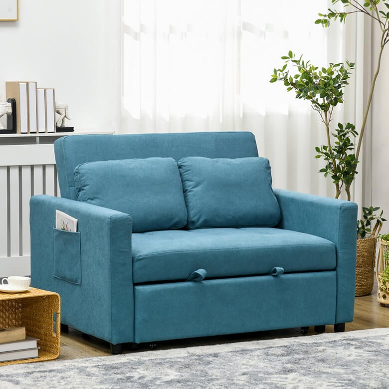 2 Seater Sofa Bed with Pockets Cushions Blue Coopers Of Stortford