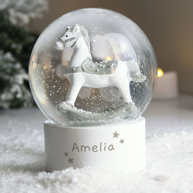 Personalised Name Only Rocking Horse Glitter Snow Globe Coopers Of Stortford