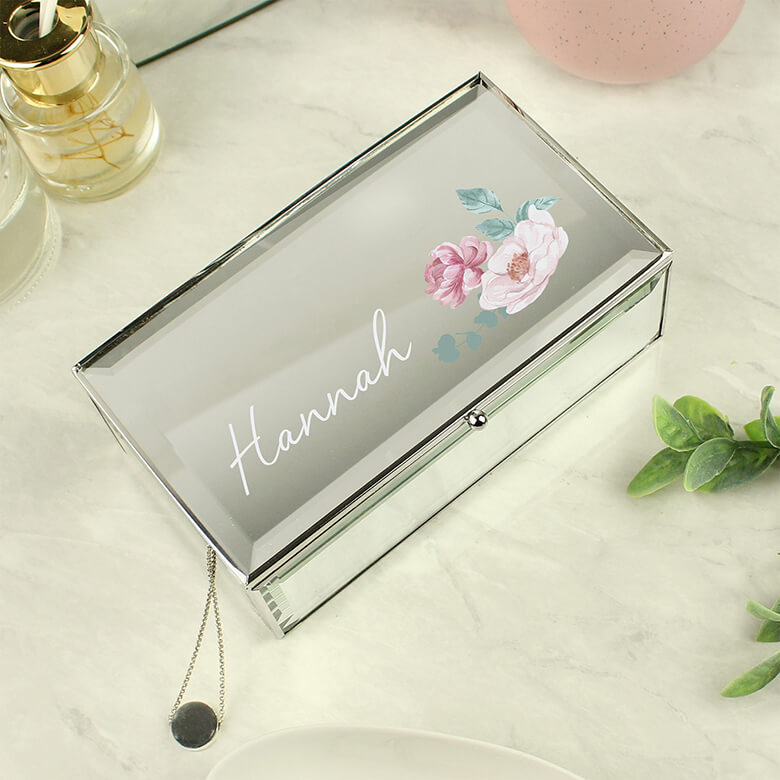 Personalised Floral Mirrored Jewellery Box | Coopers Of Stortford