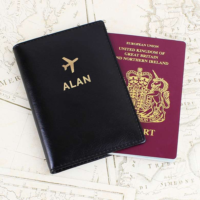 Personalised Gold Passport Holder Black Coopers Of Stortford