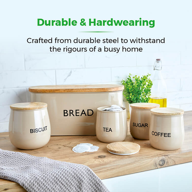 Bread Bin Tea Coffee Sugar And Biscuit Canisters Piece Storage