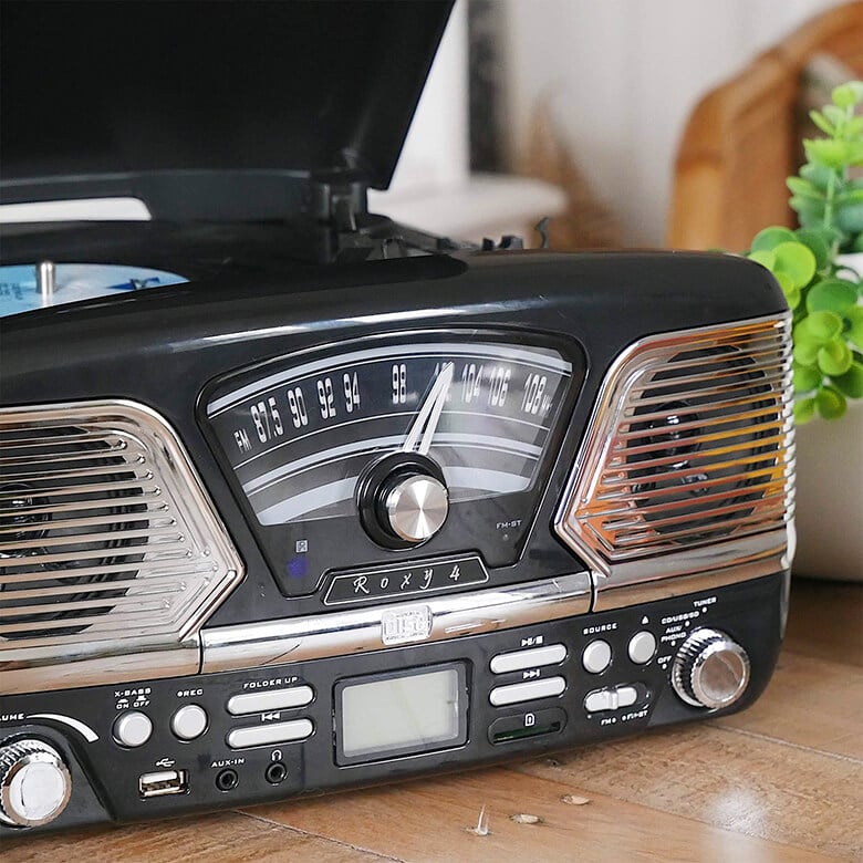 Black Roxy 4 Retro Style Record Player With CD | Coopers Of Stortford