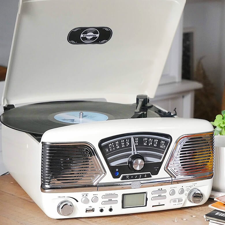 洋楽 E-ROCC Ridin By Roxy 4 BT Retro Record Player -Red – Steepletone UK LTD